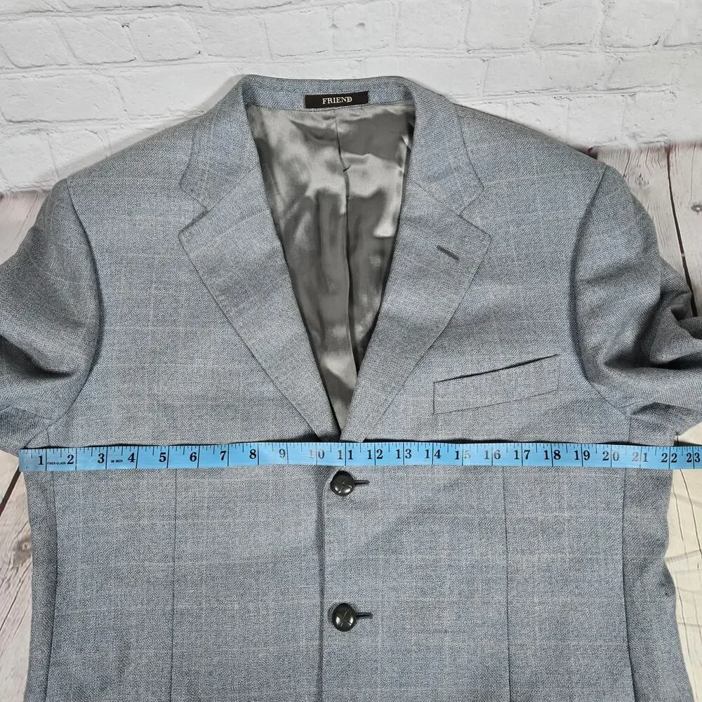 Friend Italy‎ Collection For Man Wool Linen Blend Blazer Jacket Blue Plaid 50S